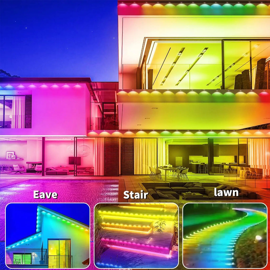Luces Alero Exterior MIMIRGB 150FT | 90LEDs RGBIC | App Control | Sincronización Musical | Alexa | Fiestas y Navidad - Firu Total Sales