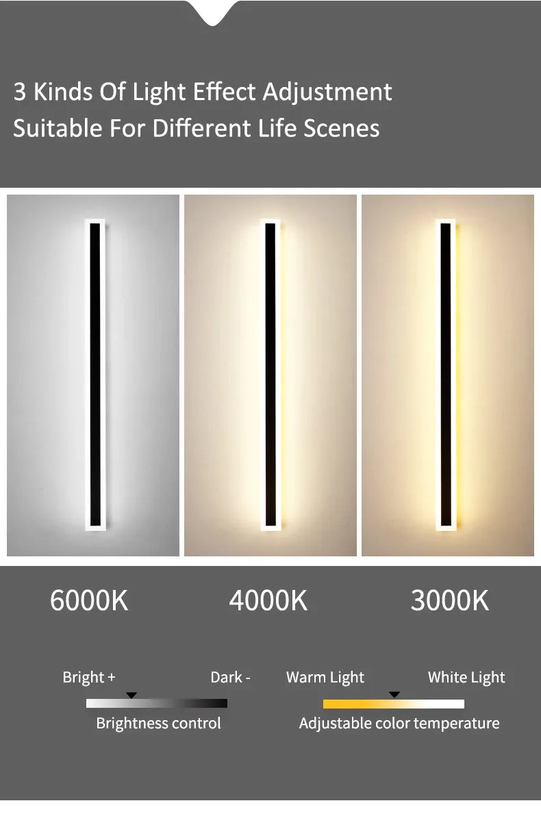 Modern Waterproof outdoor Long Strip LED wall lamps IP65 Aluminum Wall Light Garden porch Sconce Lights 110V 220V wall washer