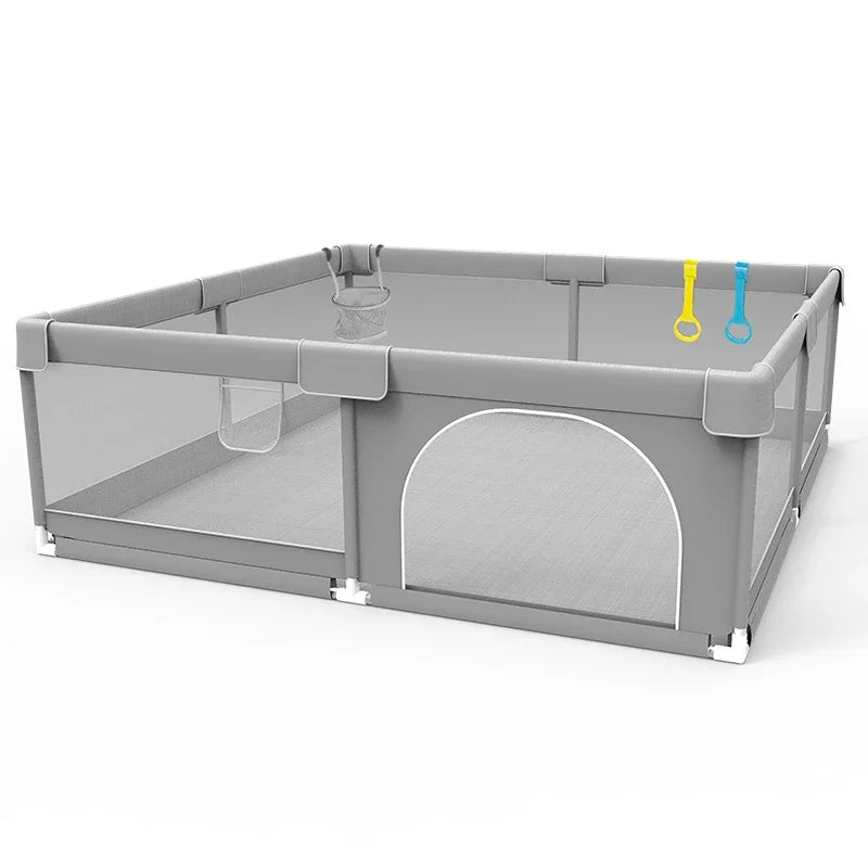 Corralito IMBABY para Bebés | Gris | Valla de Seguridad con Aro y Caja de Pelotas
