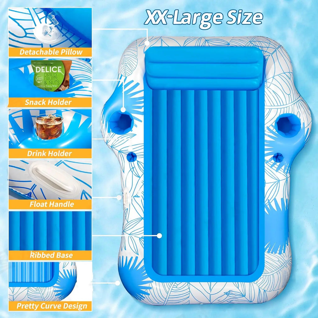Extra Large Inflatable Pool Lounger Float for Adults with 2 Drink Holders, Beach Sun Tan Tub Raft