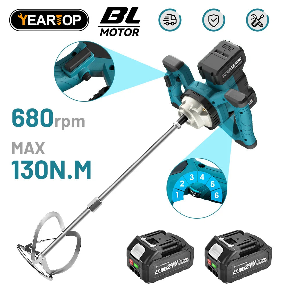 6 Speed Brushless Electric Concrete Mixer Paddle Mix Cordless Cement Mortar Plaster Blender Paint Mix Rod For makita 18v battery