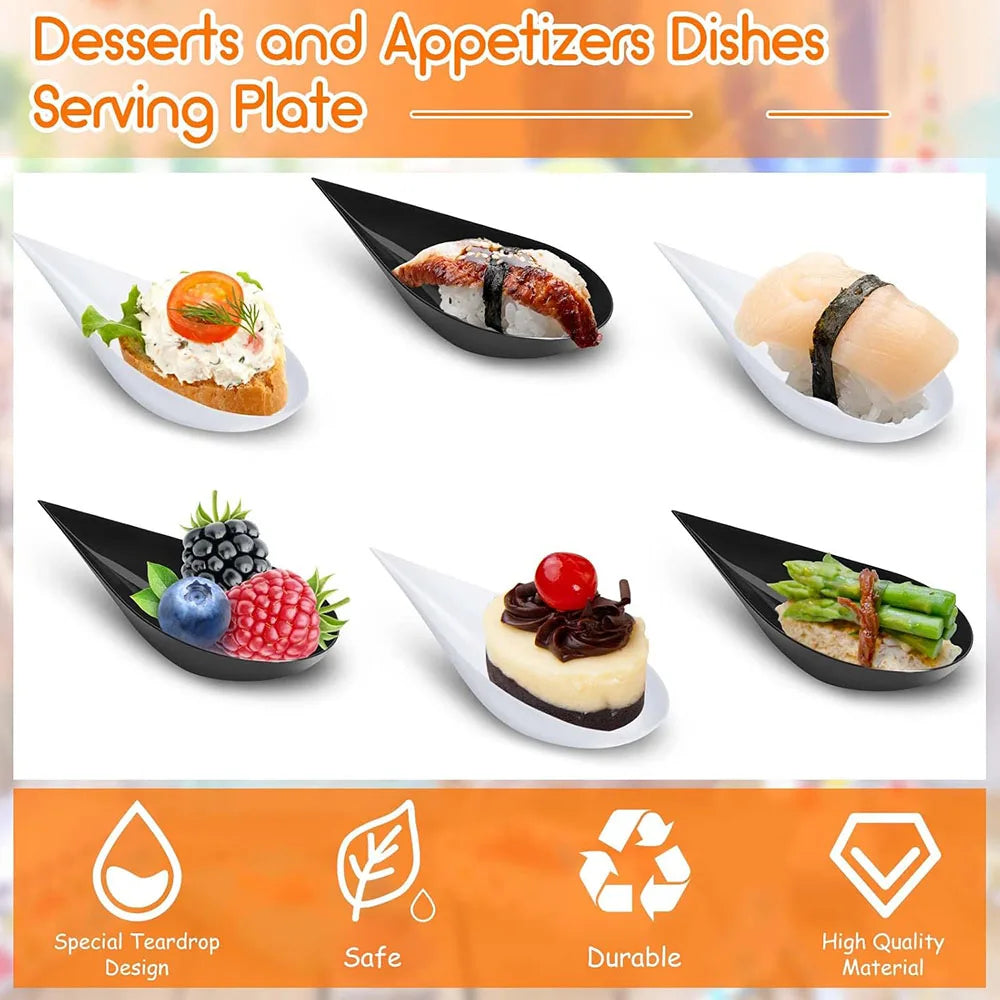 Tear Drop Mini Appetizer Plates,Reusable Plastic Spoons Desserts Appetizers Dishes Serving Plate,Catering Dessert Tasting Cups