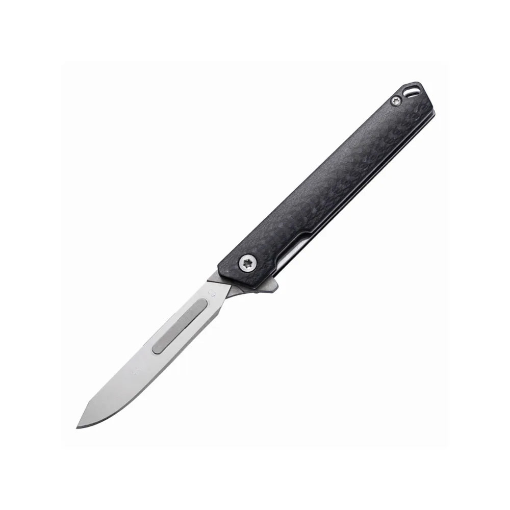 Small Folding Scalpel Knife Carbon Fibre Handle Utility Knives With Clip Compact Keychain Boxcutter Replaceable Blades