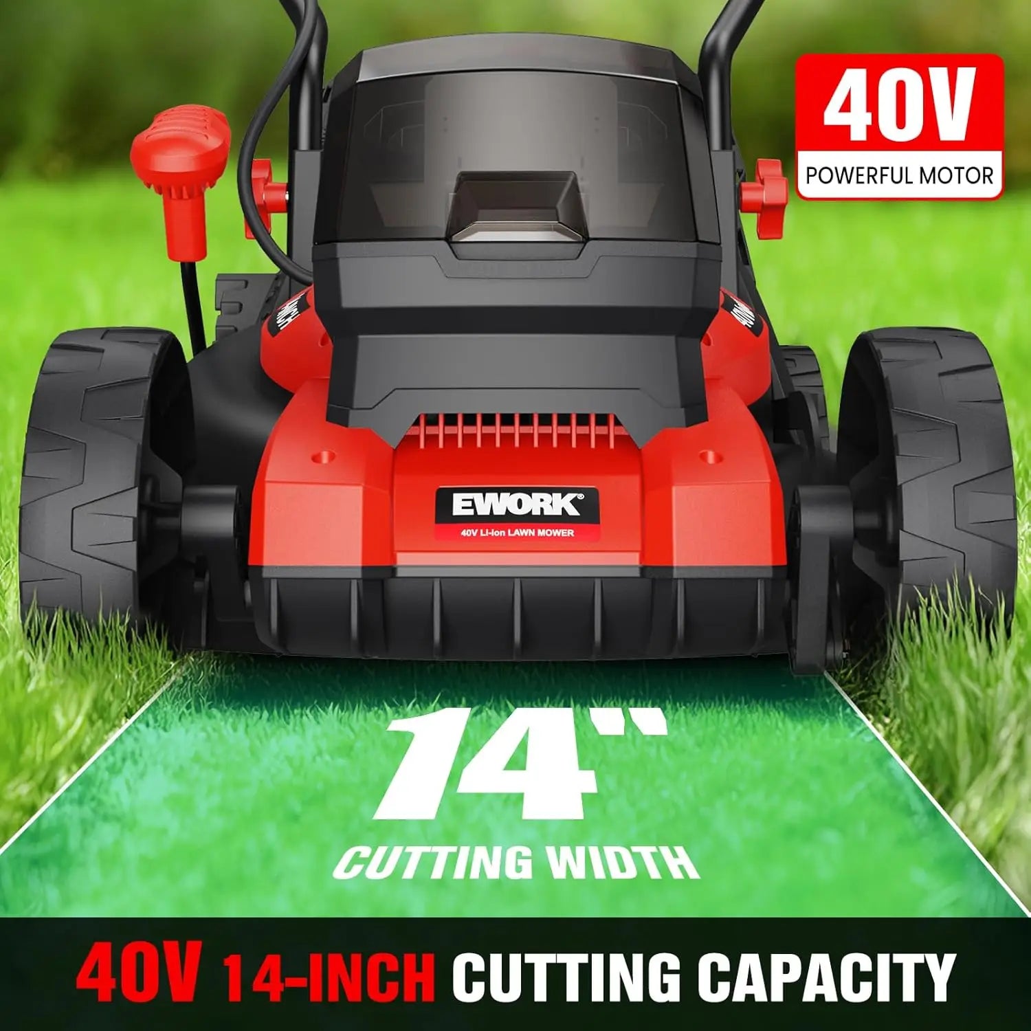 40V Cordless Lawn Mower with 2 Batteries, 14" Cutting Width, Lightweight 21lbs Design for Small Yards