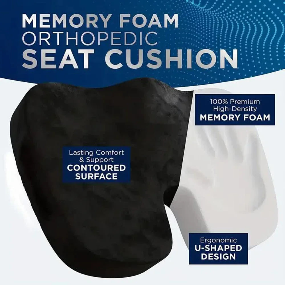 U-Shaped Memory Foam Seat Cushion, Orthopedic Pillow for Office Chair, Car, Travel, Hip & Back Support