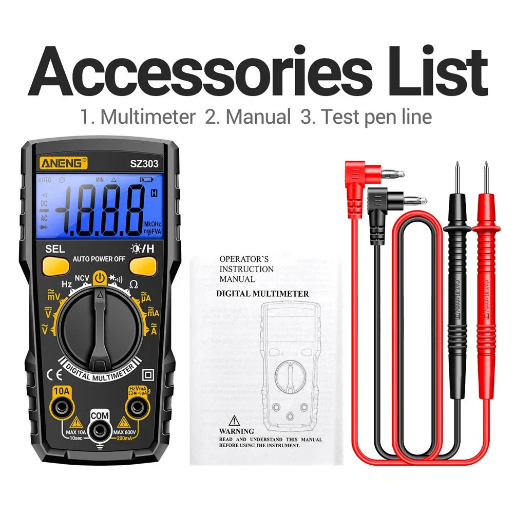 ANENG SZ308 Digital Multimeter AC/DC Current Meter Voltage Resistance Meter Electrician LCD Backlight Ohm Square Wave Test