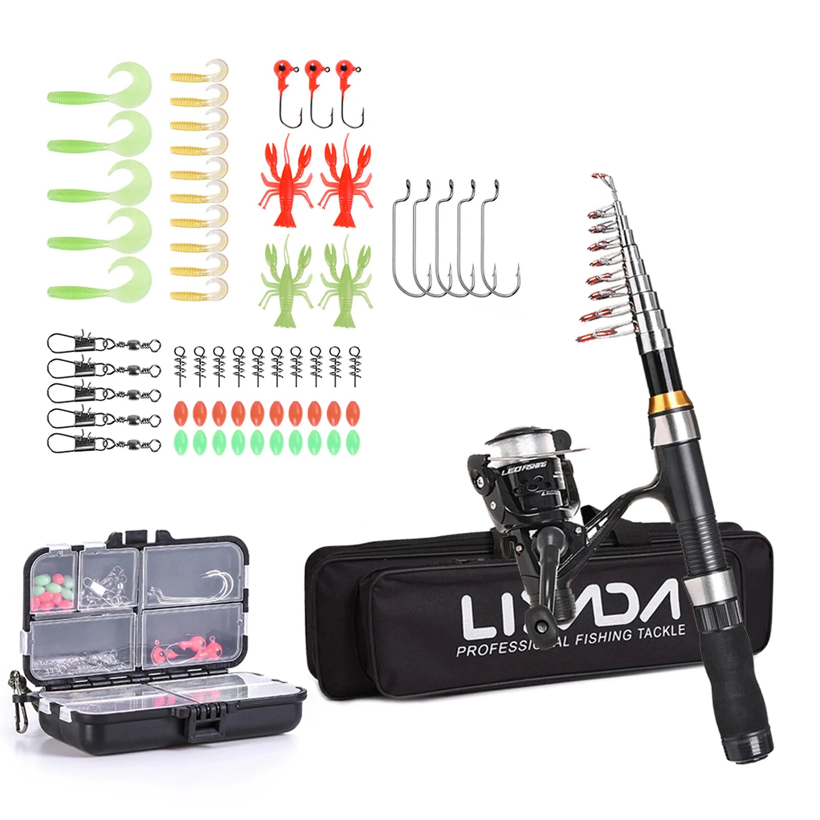 Lixada 2.1-2.3m Carbon Fiber Telescopic Rod & Spinning Reel Combo | Full Gear Set + Bag