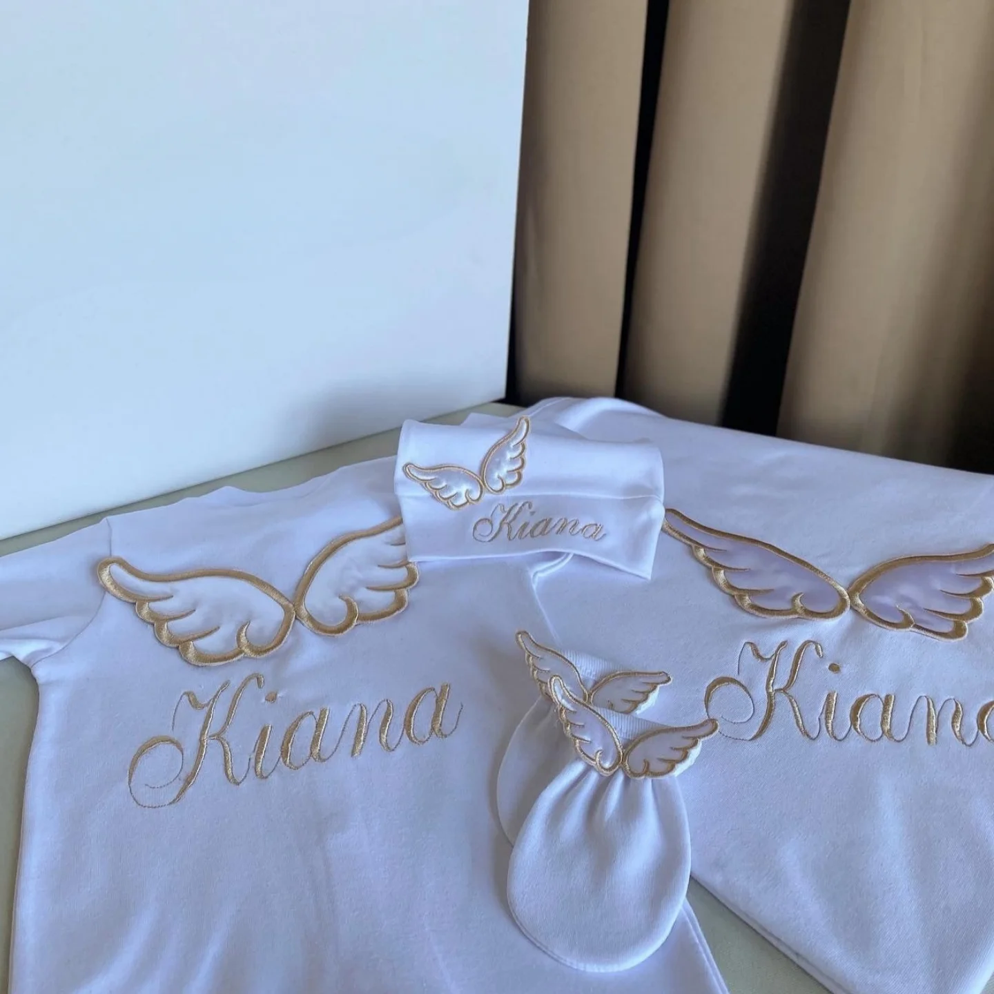 Customized Name Newborn Baby Boss Embroidery Lace Romper Outfit Infant Wrapped Baby Products Pants Mittens Receiving Blanket