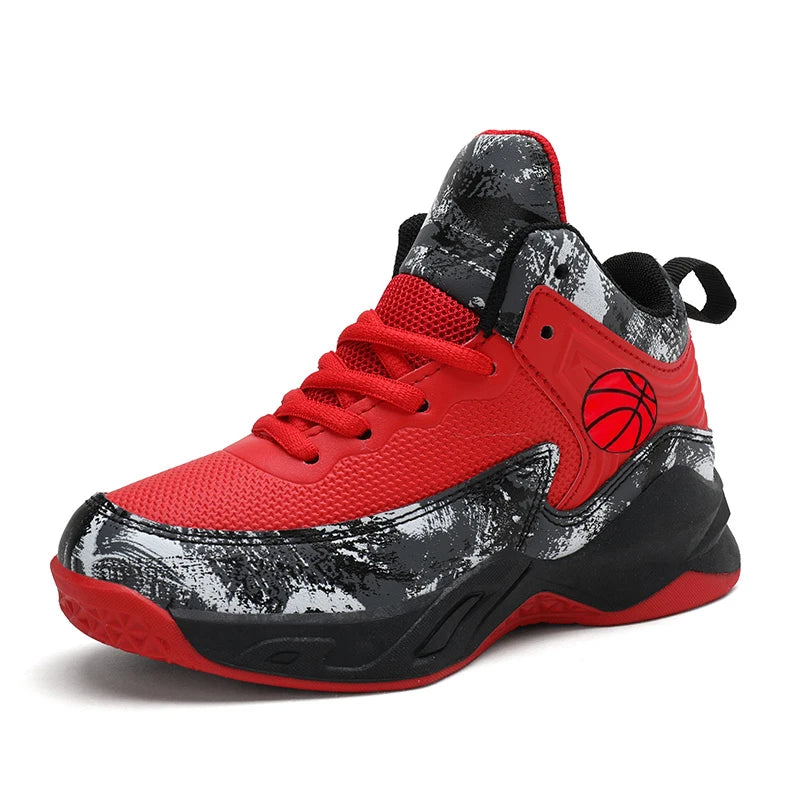 Kids' High-Top Basketball Sneakers – Anti-Slip, Star Pattern, Lace-Up