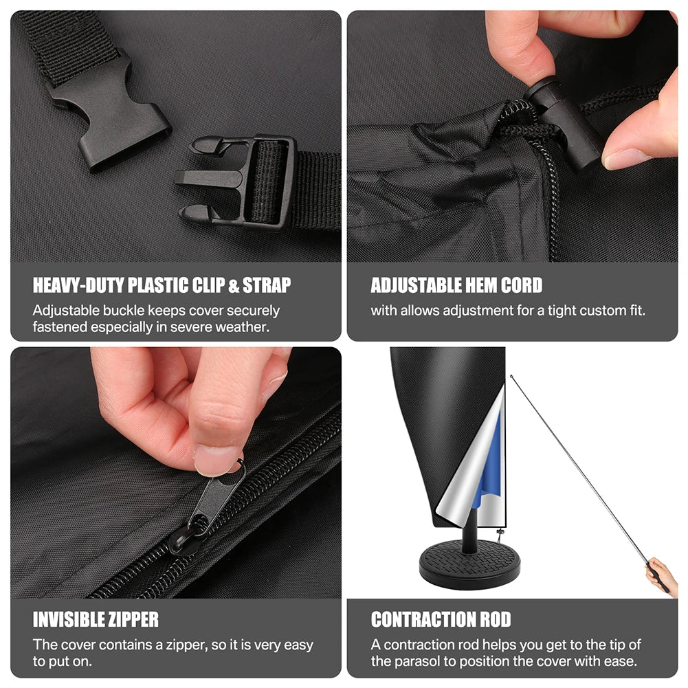 210D Straight Parasol Cover Waterproof Parasol Protective Cover with Zip Weatherproof UV-Anti Windproof Garden Umbrella Cover
