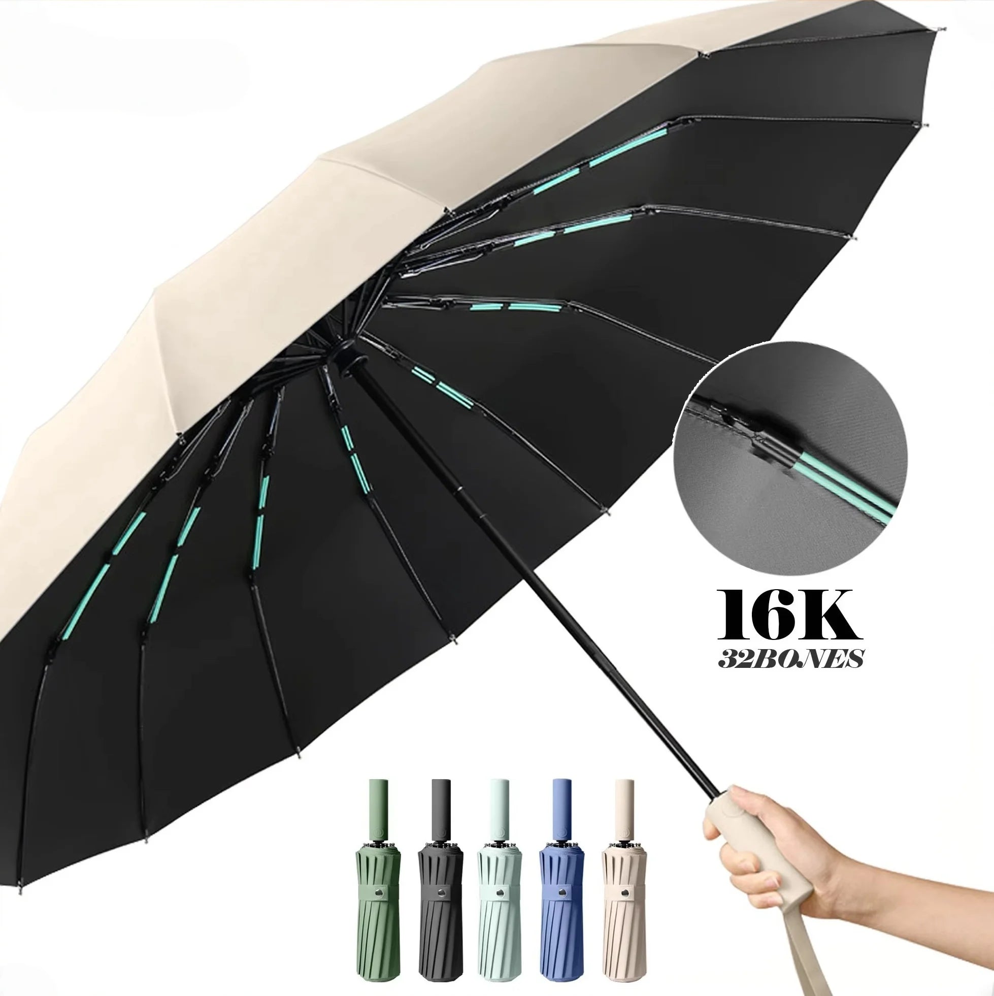 24 Bones Rain Guard Automatic Folding Durable Wind Reinforced Sun Protection Blackout