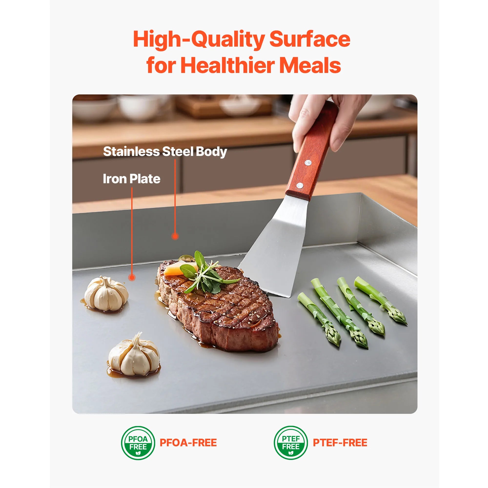SucceBuy Commercial Electric Griddle 50-300°C Adjustable Temp Control, Stainless Steel Countertop Flat Top Grill for Steak, Panc