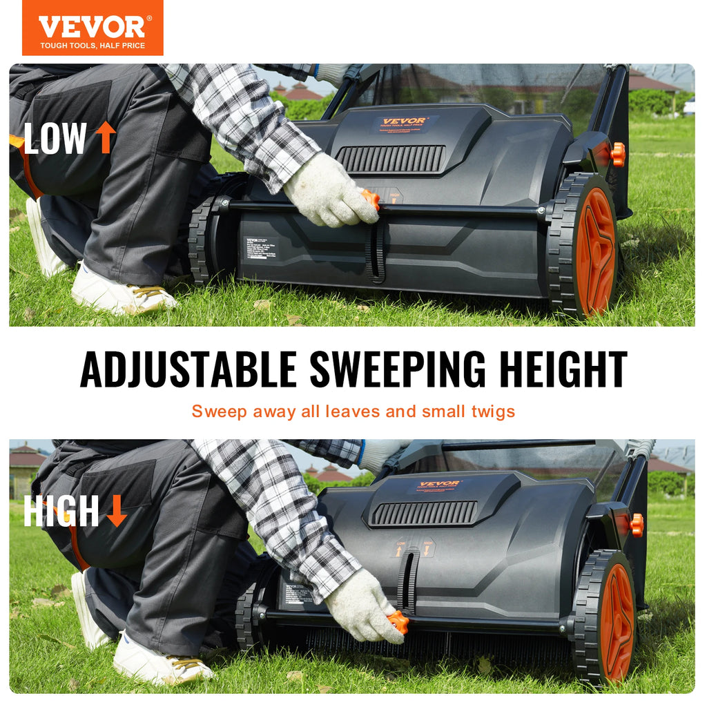 SucceBuy Push Lawn Sweeper 3.5cu.ft 21inLeaf Grass Collector Steel Durable Capacity Mesh Collection Hopper Bag 2Spinning Brushes