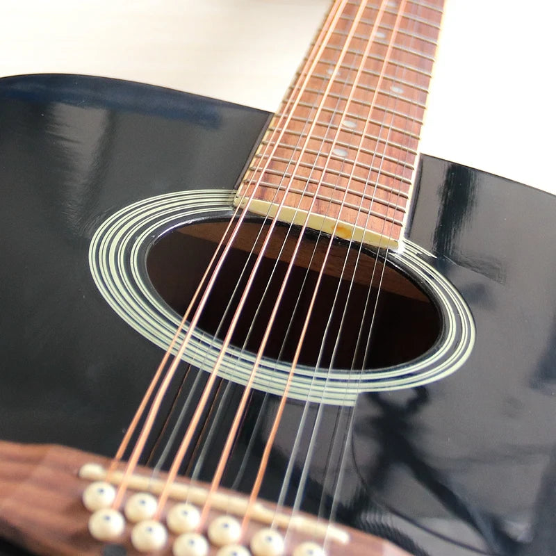 Guitarra Acústica de 12 Cuerdas 41" | Madera Spruce | Diseño Folk | Negro y Natural 🎸