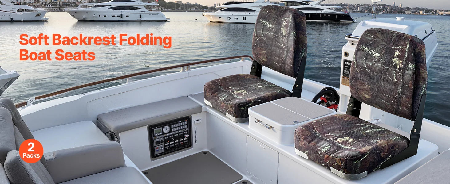 SucceBuy Boat Seat Low Backrest Folding Fishing Seat w/ Thickened Sponge Cushion&PU Polyester Fabric PP Frame Flip Up Boat Seat