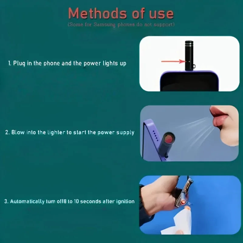 USB C Emergency Lighter, Aluminum Alloy Battery Free Lighter for Camping RV Travel, Phone OTG Powered Auto Off