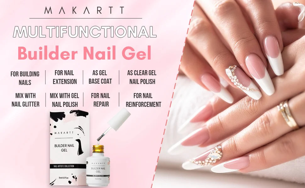 Makartt 5-in-1 Builder Gels Nail Gel Extension Nail Strengthen & Nail Repair Base Coat Nail Polish Soak Off  UV/LED Lamp Needed