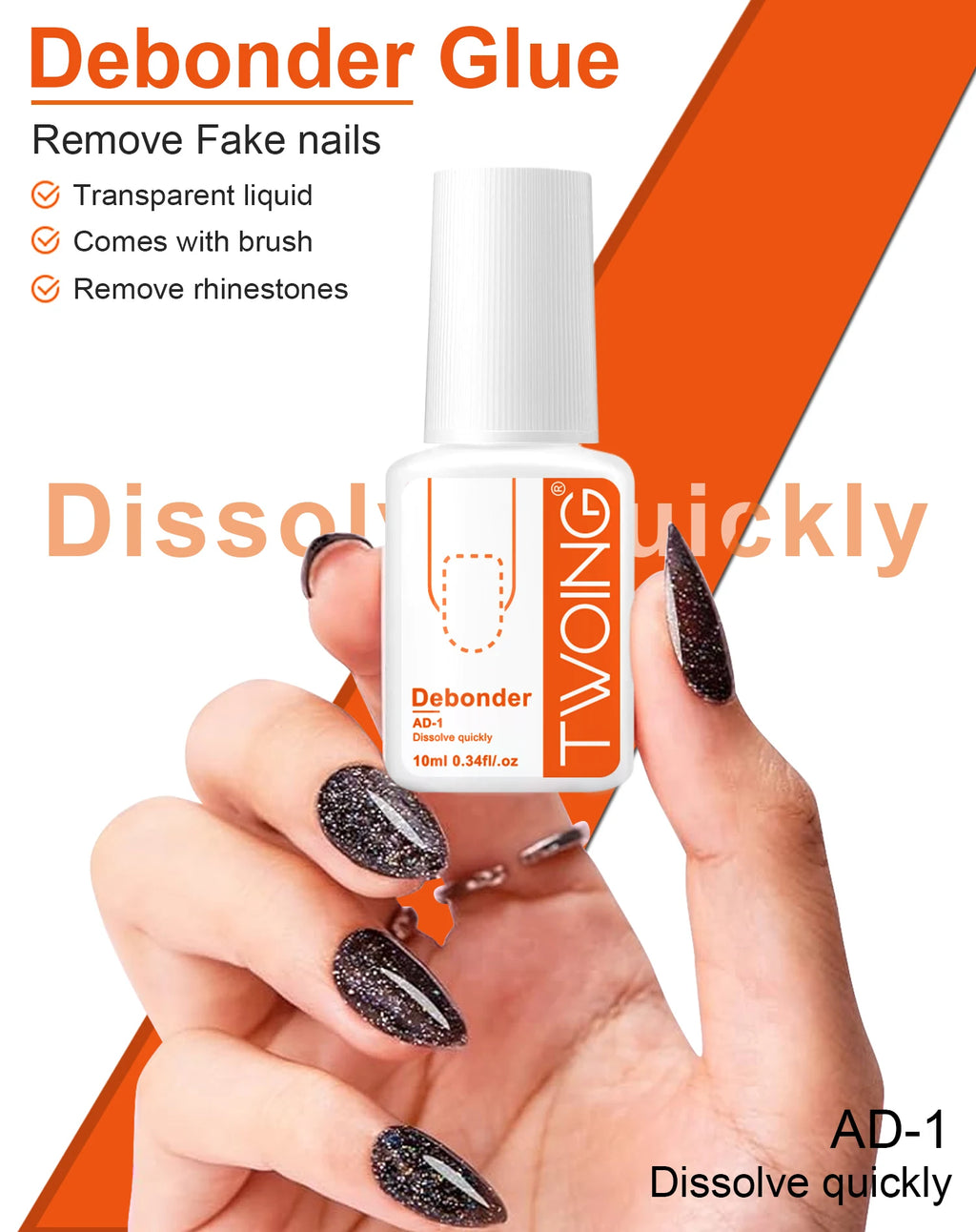 Removing false Nais, press ON Nails Glue and fake Nail Adhesives, Nal Tips Remover Manicure Accessories fast Disolve liquid 10ml