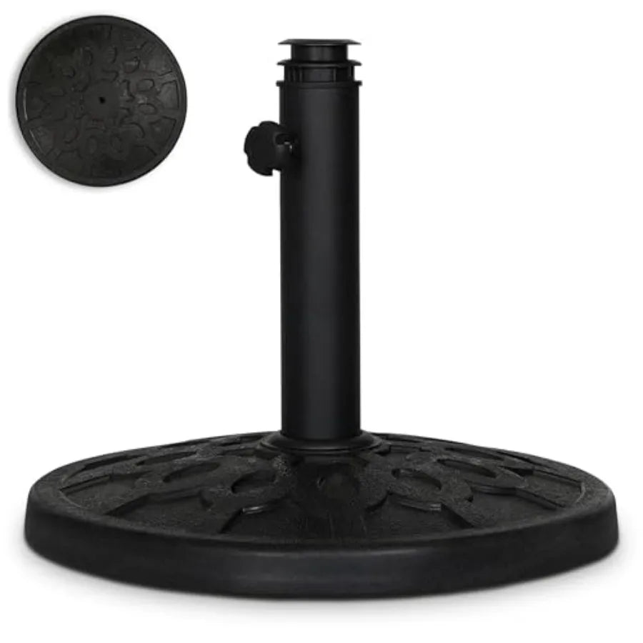 Backyard Expressions 20 lb Round Patio Umbrella Base Heavy Duty Resin-Coated Calcium Carbonate Stand with Adjustable Pole Adapt