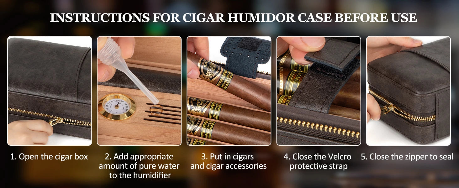 Travel Humidor Cigar Case&Cigar Lighter,Leather Cigar Case with Cedar Wood Tray,Hygrometer,Humidifier,Cigar Accessories for Men