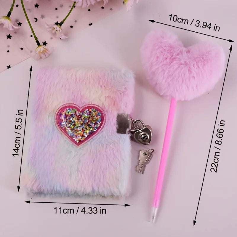 2 Pcs Heart-Shaped Notebook Set, Plush Diary And Plush Heart Pen, Suitable For School, Office, Holiday Gifts And Daily Notes