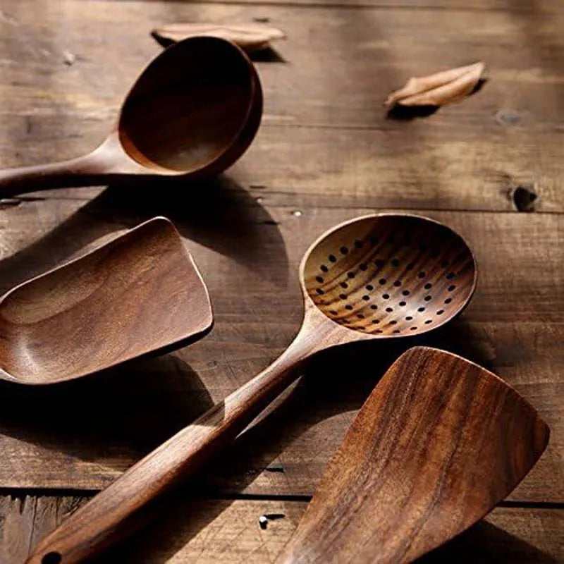 Set 5 Utensilios de Cocina de Madera | Sin Olor | Resistente al Calor | Hogar 🍳