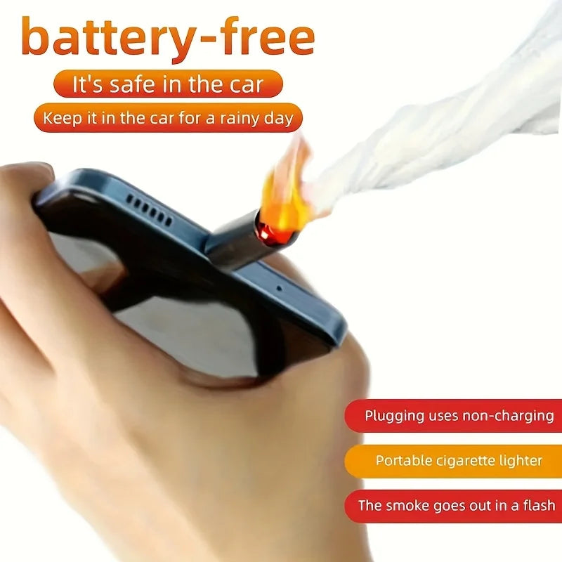 USB C Emergency Lighter, Aluminum Alloy Battery Free Lighter for Camping RV Travel, Phone OTG Powered Auto Off