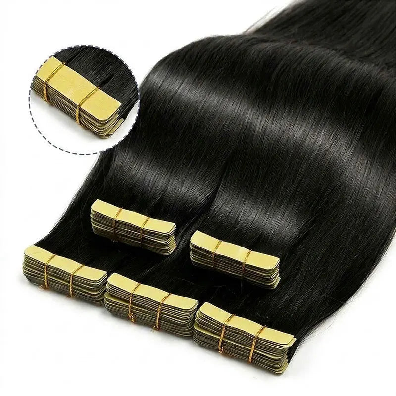 Seamless Invisible Straight Tape in Hair Extensions 100% Human Hair Brazilian Natural Black 16-22 Inch Skin Weft Tape Human Hair