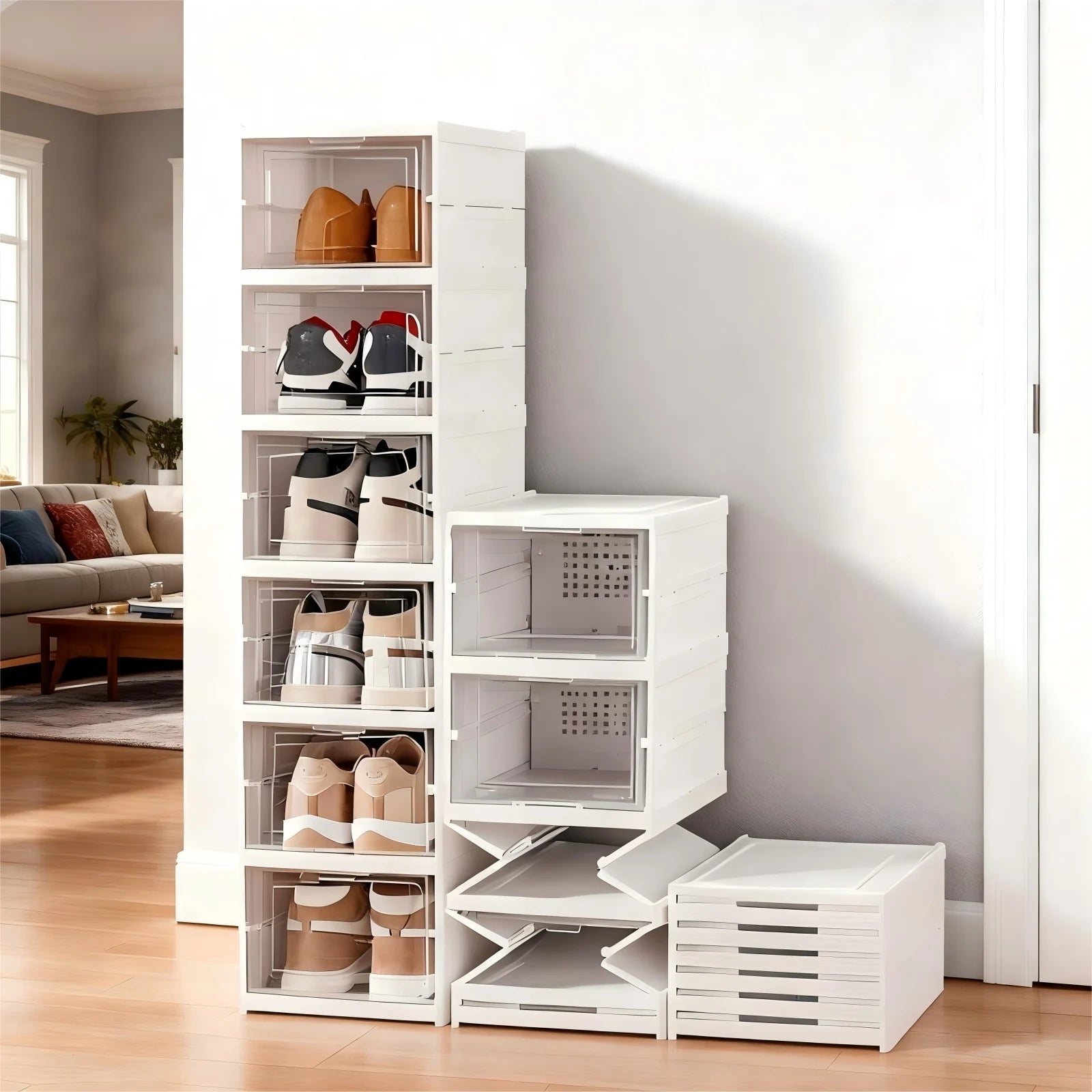 1x/2x Clear Shoes Cabinet Foldable Sneaker Shoes Storage Organizers Dustproof Thickening shoes Boxes High-top Shoe Rack Shelf