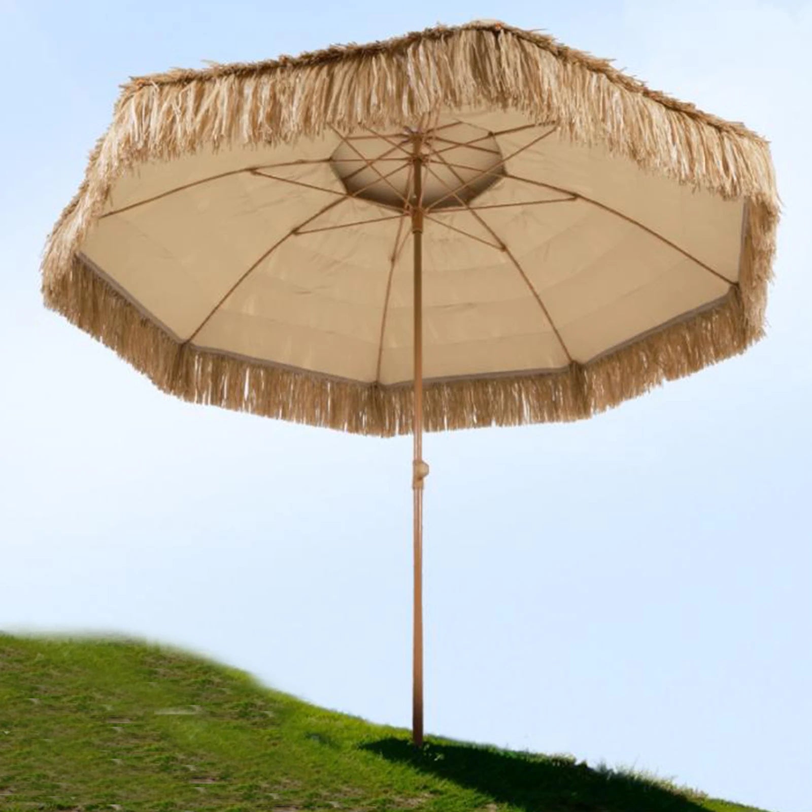 9ft Hawaiian Style Tiki Parasol with 8 Ribs Outdoor Thatched Tiki Umbrella UPF 50+ UV Protection for Market Terrace Restaurant