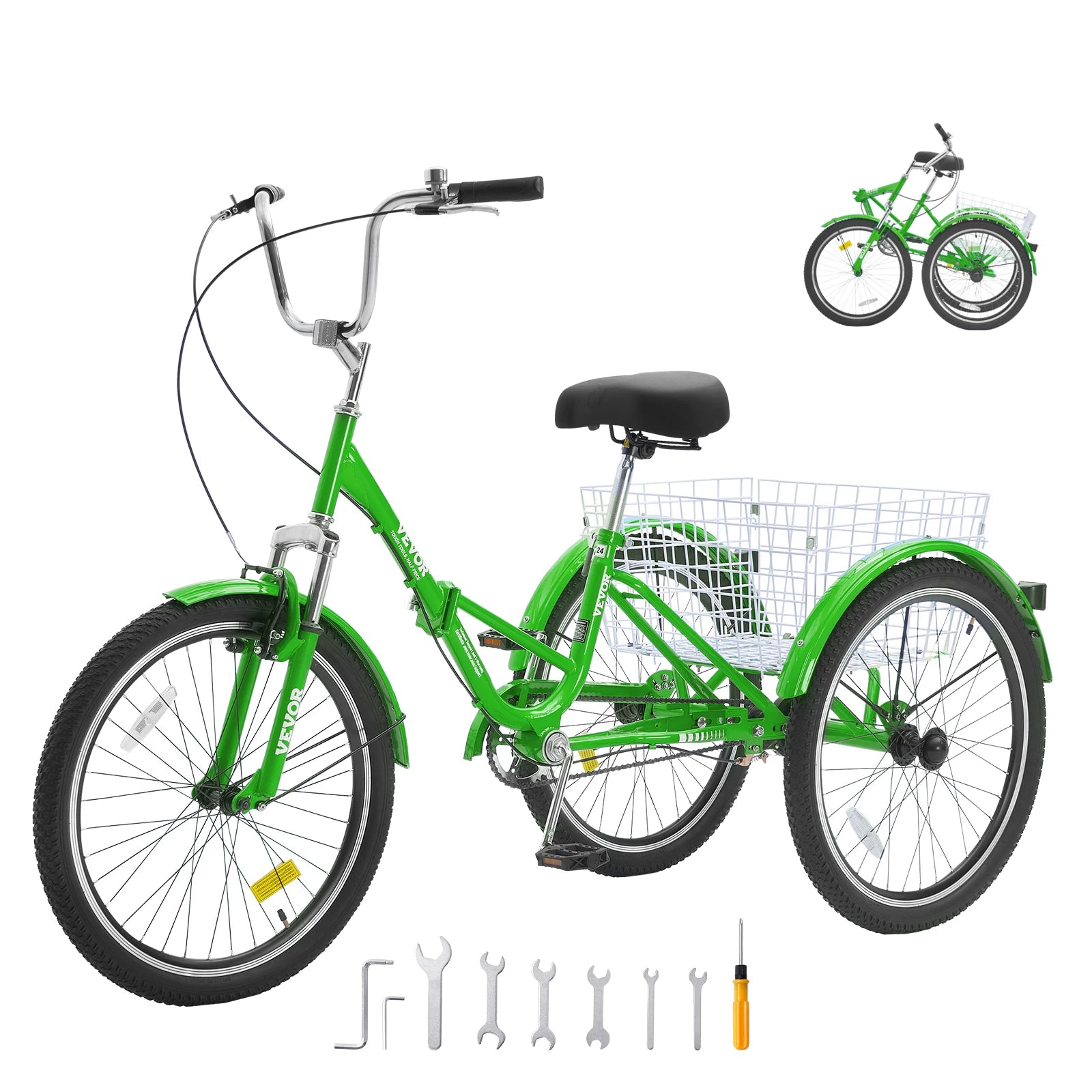 SucceBuy 20/24/26-Inch Folding Adult Tricycle Carbon Steel 3 Wheel Cruiser Shopping Picnic Foldable For Women Men  Seniors