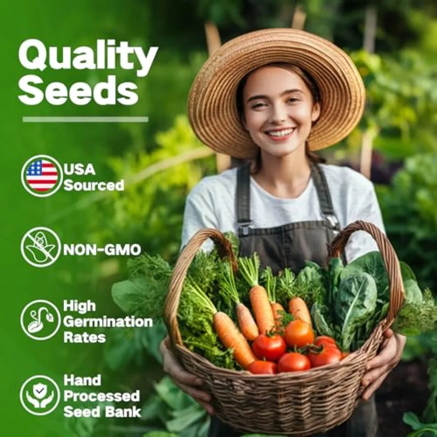 LushandDew Year-Round Seed Bank 2 Varieties Non-GMO Heirloom Seeds of Vegetables Herbs Gardening Gifts for Women Men Emergency