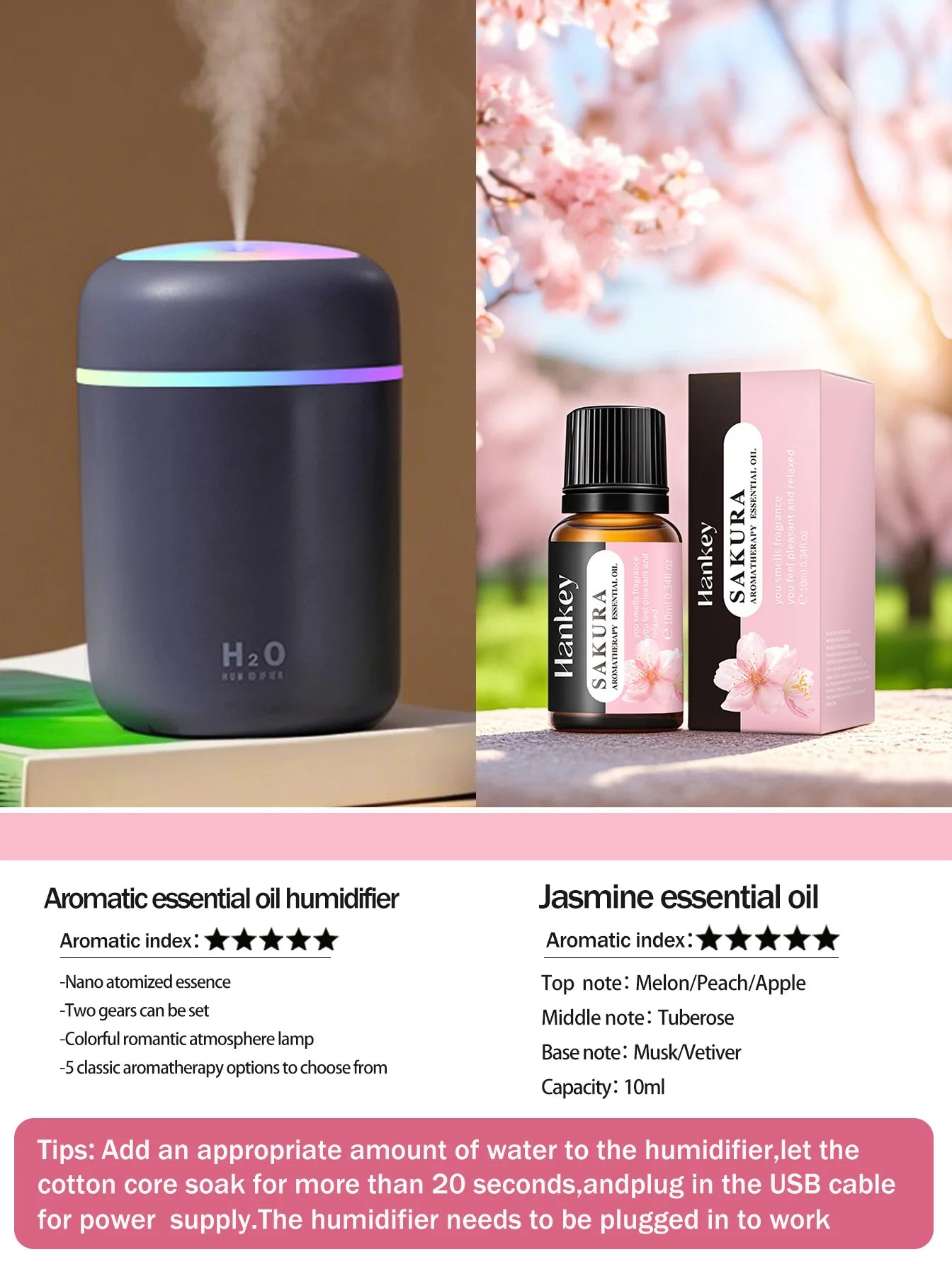 Difusor Aromaterapia 300ML | Purificador de Aire | Luz 7 Colores | Auto y Hogar 🌿