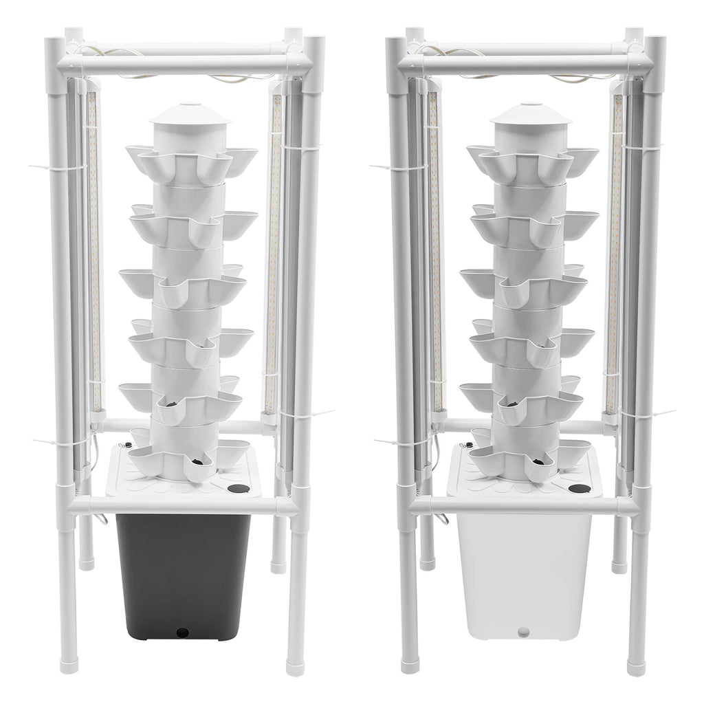 6-Tiers 30 Planting Holes Hydroponics Vertical Growing Kit, Tower Standing Soilless Vegetable Grower with LED & Water Tank