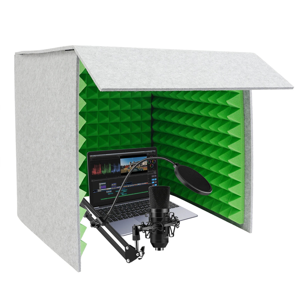 60x60x60cm Desktop Soundproof Cover Vocal Sound Absorbing Shield Acoustic Foam 62mm Total Thickness,Easy to Assemble for Home