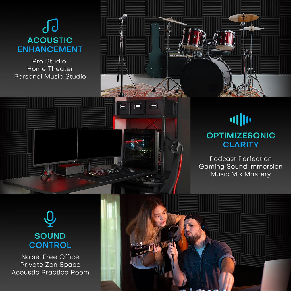 52 Pack Acoustic Foam Wall Panels 12x12x1 inch Soundproofing Acoustic Panels 12 Grooves For Low Frequency Sound For Home Studio
