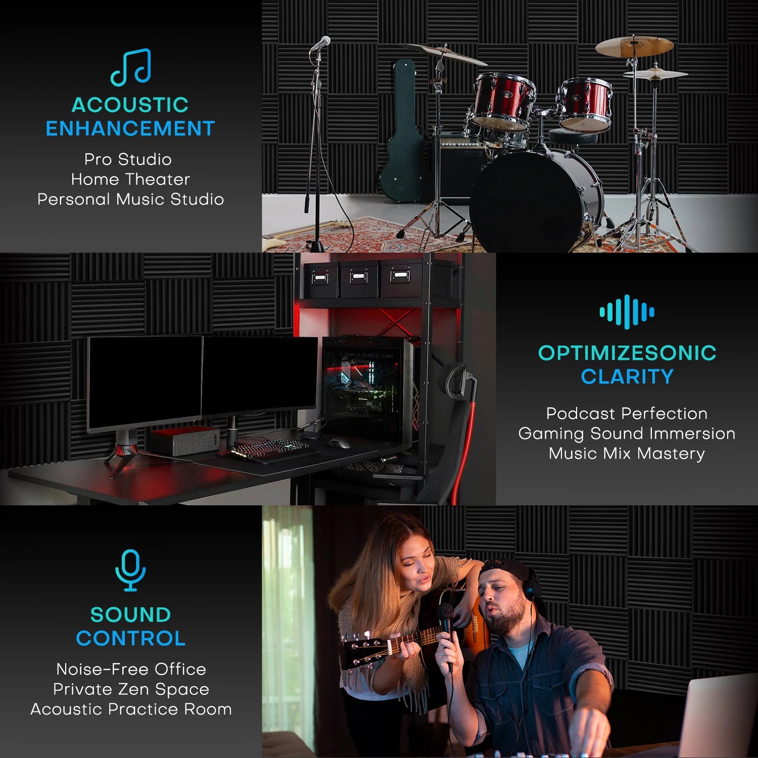 52 Pack Acoustic Foam Wall Panels 12x12x1 inch Soundproofing Acoustic Panels 12 Grooves For Low Frequency Sound For Home Studio