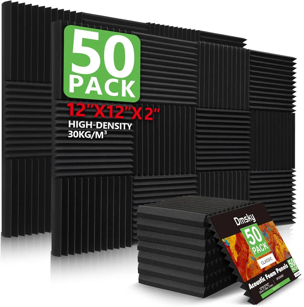 50 Pack High Density Acoustic Foam Panels, 2"x12"x12", Sound Absorbing for Studio, Office & Home