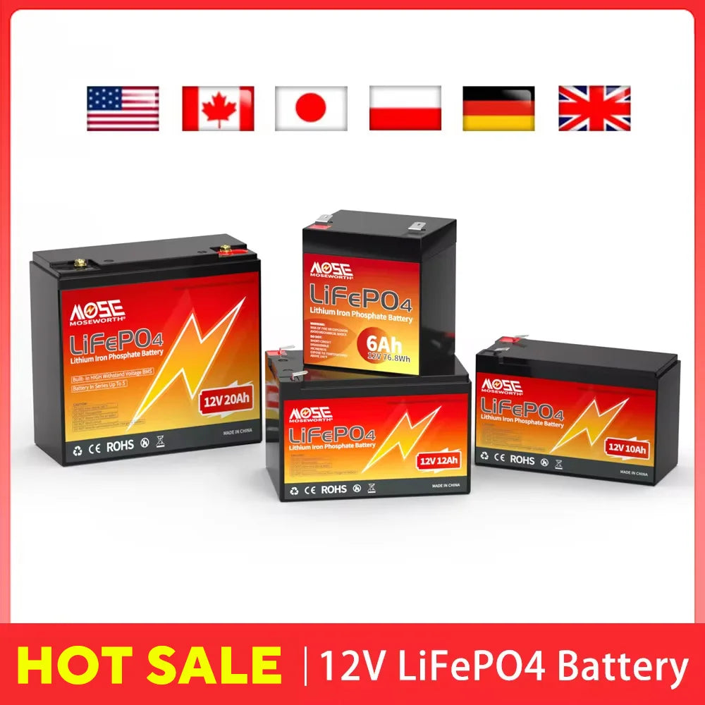 Batería LiFePO4 12V 6Ah-300Ah con BMS | Recargable | Solar y Ciclo Profundo 🔋