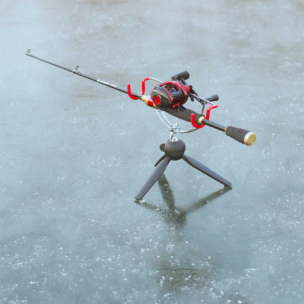 Portable Ice Fishing Rod Holder Adjustable Angle Double-Head Fish Pole Holder Metal Folding Rod Holder for Winter Sea Fishing