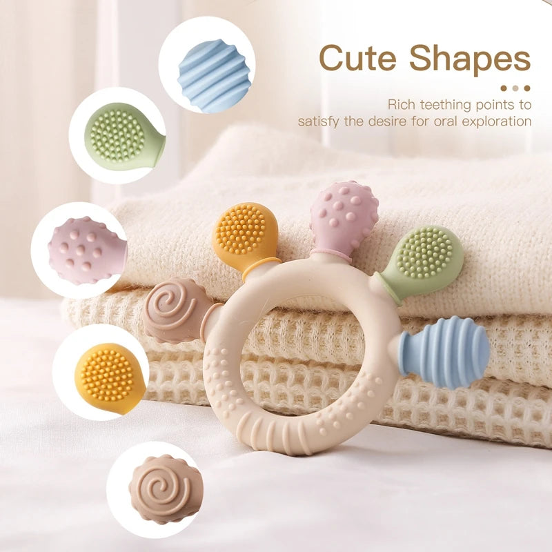Silicone Teether Ring BPA Free — Baby Chewing Toy | 0-12 Months Gift