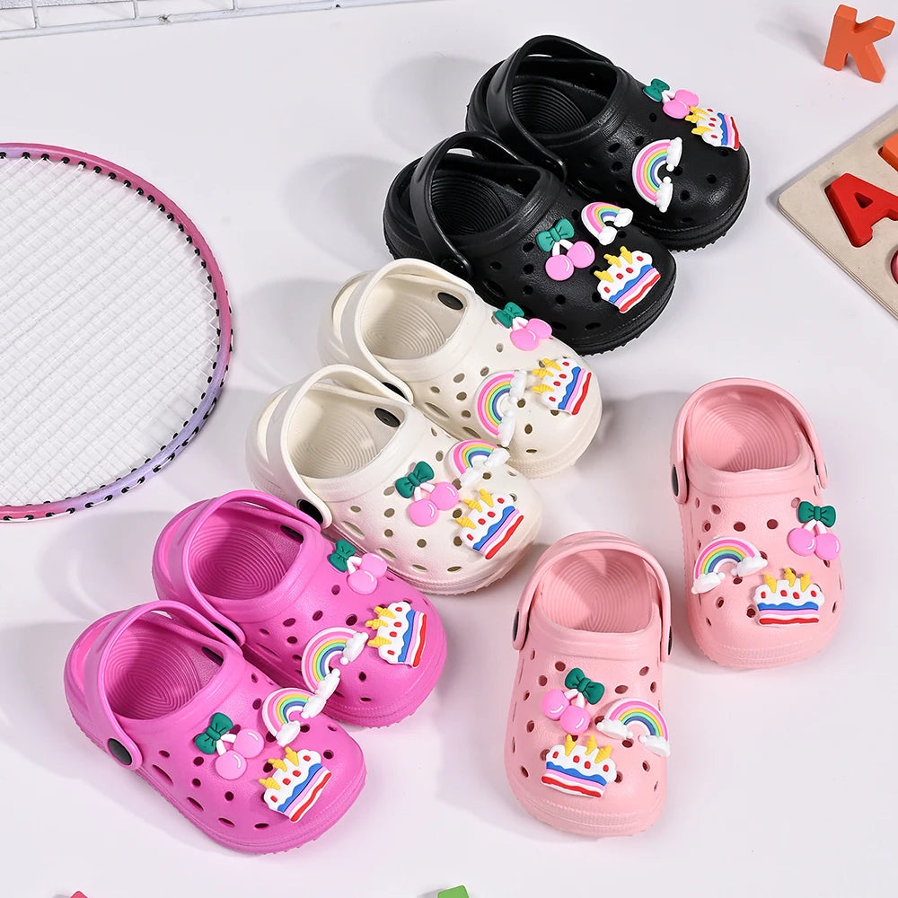 New Summer Children's Slippers Rainbow Cherry Cake Casual Sandals - Breathable Non-Slip for Boys Girls - Home & Beach Wear