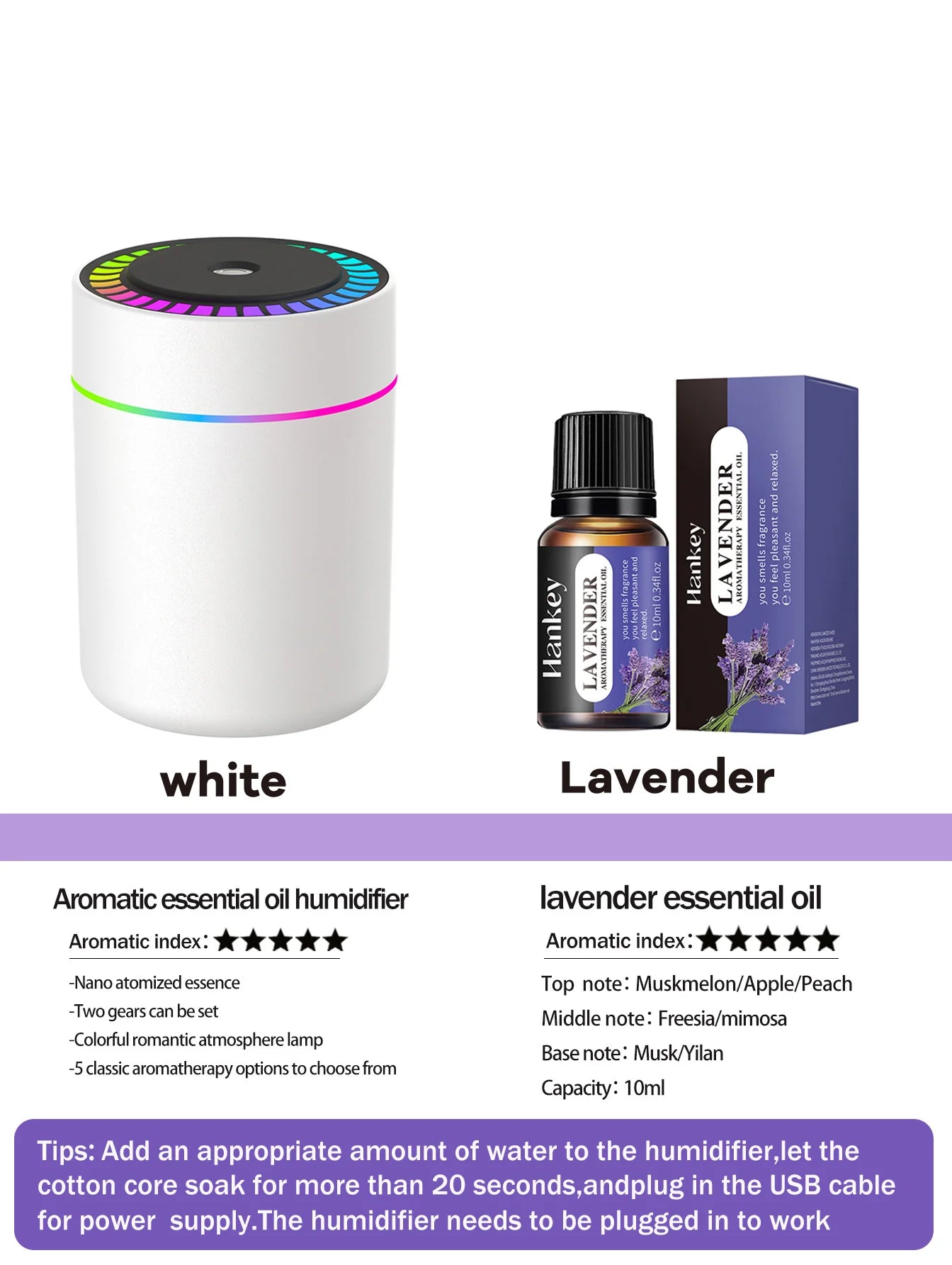 Difusor Aromaterapia 180ml | Humidificador LED 7 Colores | Auto y Hogar 🌿
