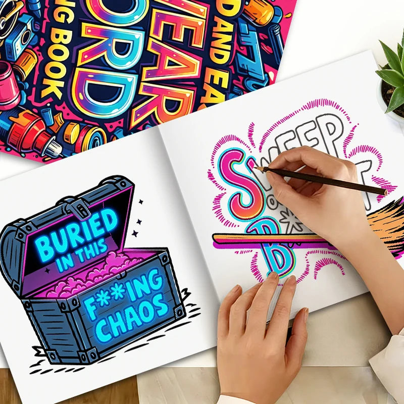 32 Pages Bold And Easy Swear Word Graffiti Coloring Book For Adults Stress Relief Anti-Anxiety Art Therapy Gift
