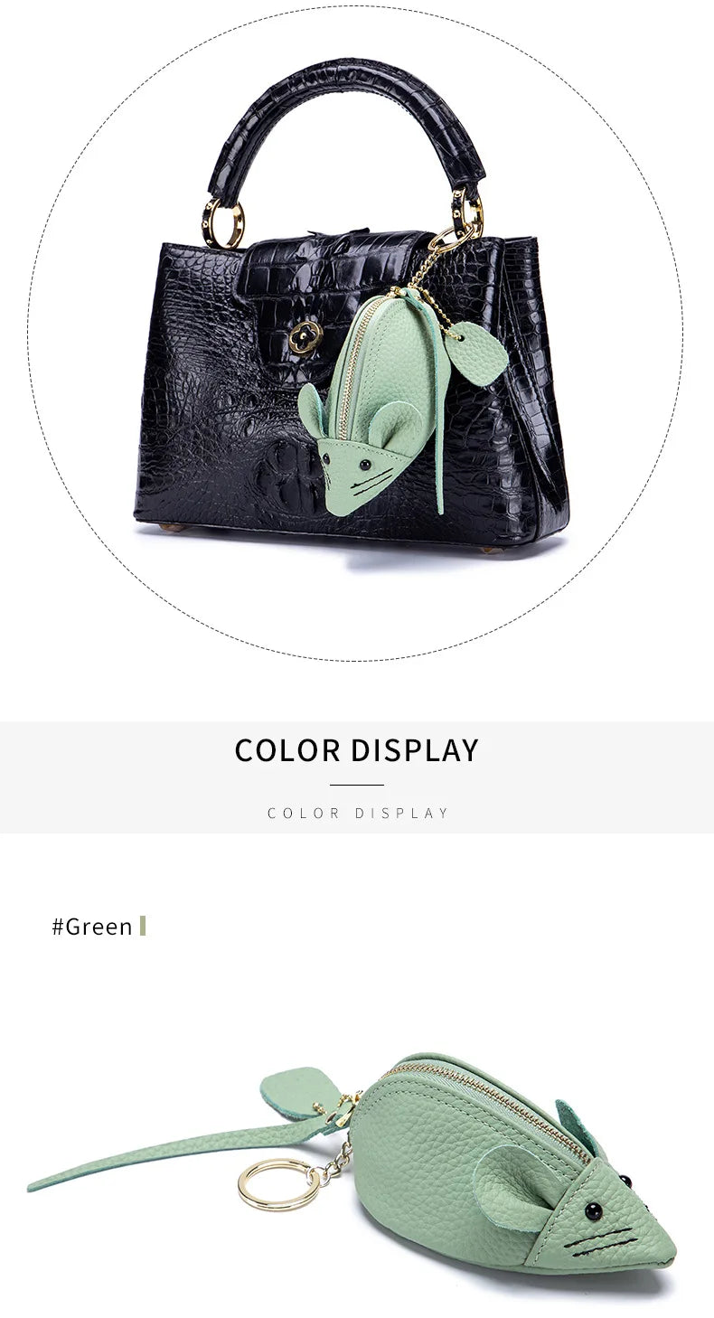 A8077 Cute Animal Design Lady Lipstick Bag Fashion Key Case Wallet Full Grain Cow Leather Vivid Lovely Mini Mouse Shape Purse