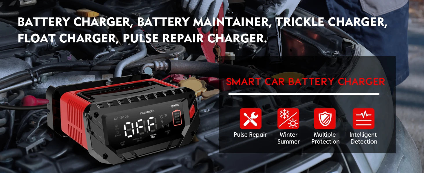 Cargador Inteligente de Batería de Auto 12V 30A | LCD | LiFePO4 y Ácido-Plomo 🔋