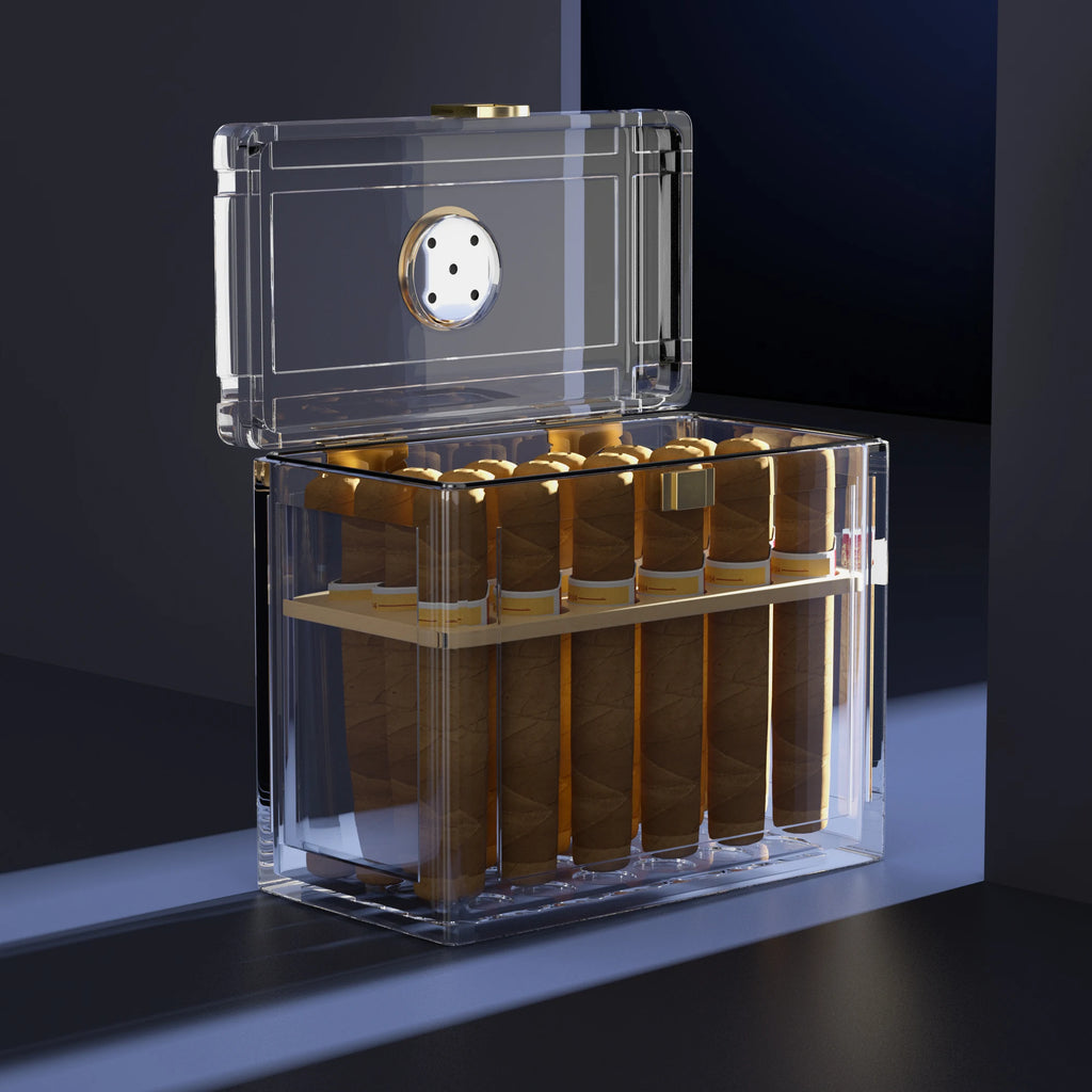 Acrylic Cigar Humidor With Hygrometer Humidifier Cedar Wood Tray Portable Humidor Box Cigar Case Fit 18-50 Smoking Accessories