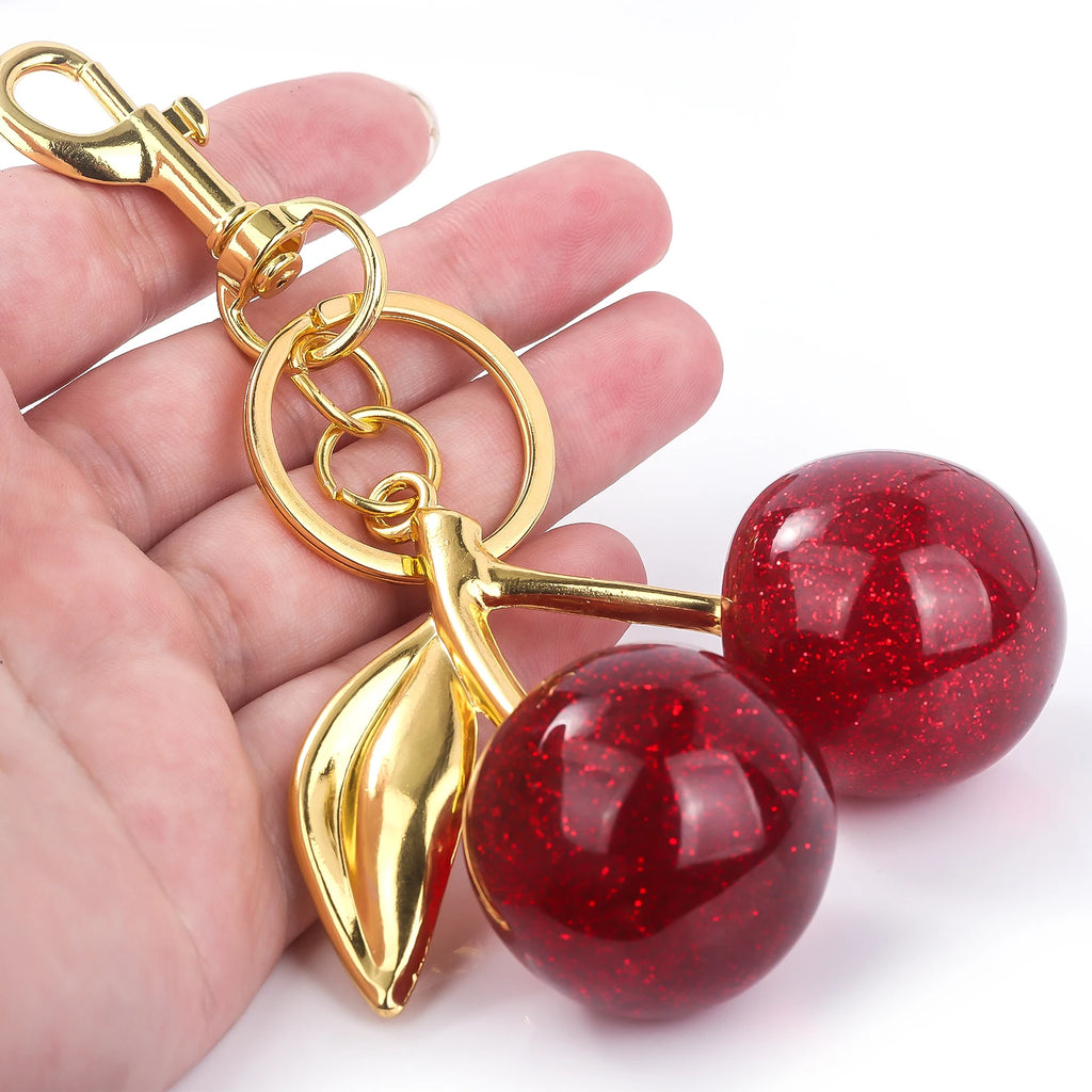 Fashion Red Cherry Keychain Pendant Summer Fruits Keyring for Women Men Bag Jewelry Accessory Gift