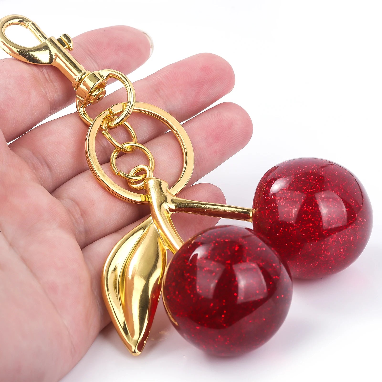 Fashion Red Cherry Keychain Pendant Summer Fruits Keyring for Women Men Bag Jewelry Accessory Gift