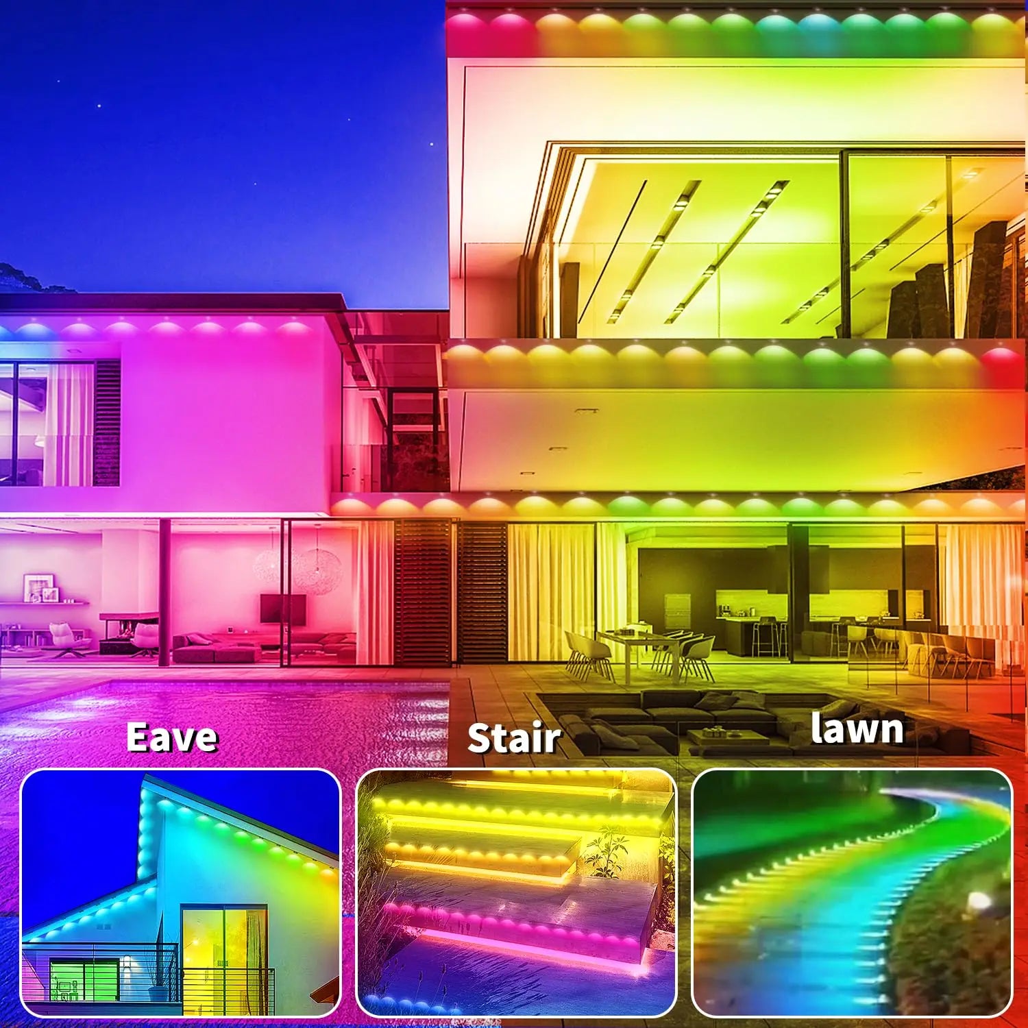 Luces Alero Exterior MIMIRGB 60m | 120LEDs RGBIC | IP67 | Alexa | Halloween y Navidad | Casa Completa - Firu Total Sales
